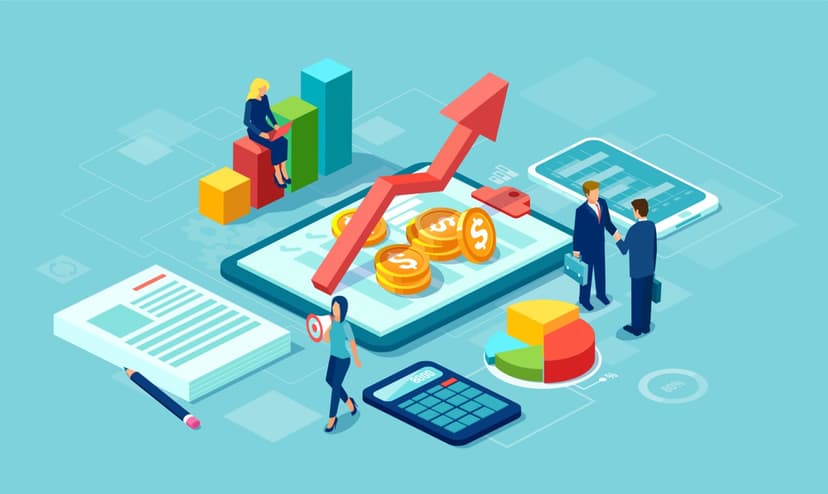 Vector of data analysis concept with team of businesspeople growing successful business